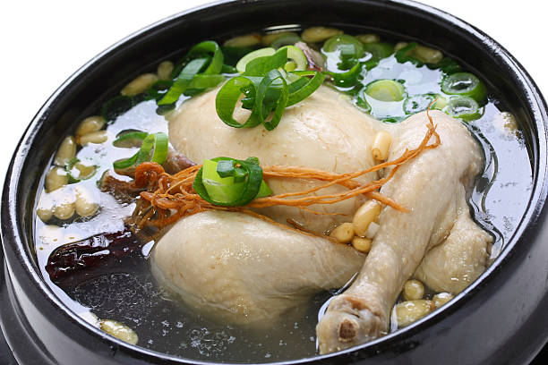 steaming samgyetang, chicken soup with ginseng, korean food