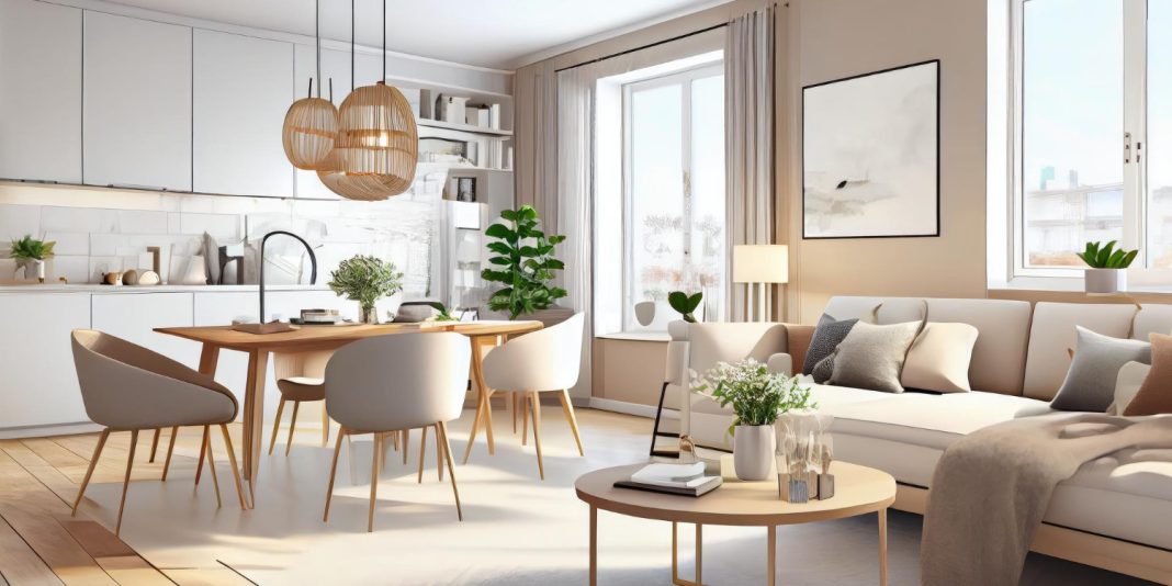 stylish scandinavian living room with design mint sofa furnitures mock up poster map plants eleg